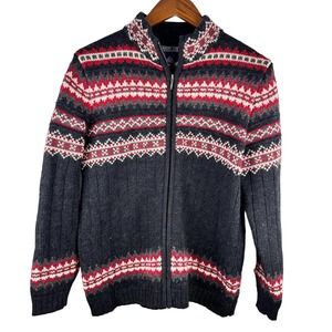 Vintage Lands’ End 100% Wool Sweater Fair Isle Nordic Knit Ski Zippered Youth M